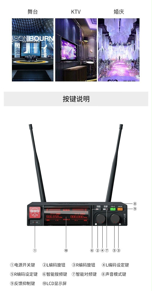 BBS娛樂(lè)話筒 F-80PLUS無(wú)線智能演出麥克風(fēng) 舞臺(tái)主持 KTV話筒 K歌高端演出話筒-BBS話筒