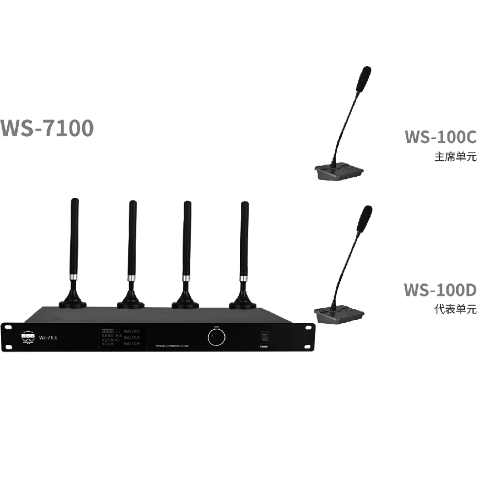 BBS商用話筒 WS-7100 1拖128智能無線會(huì)議系統(tǒng)(帶視像跟蹤) 無線會(huì)議話筒 無線會(huì)議麥克風(fēng)